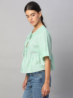 Women's Green 100% Linen Regular Fit Blouse
