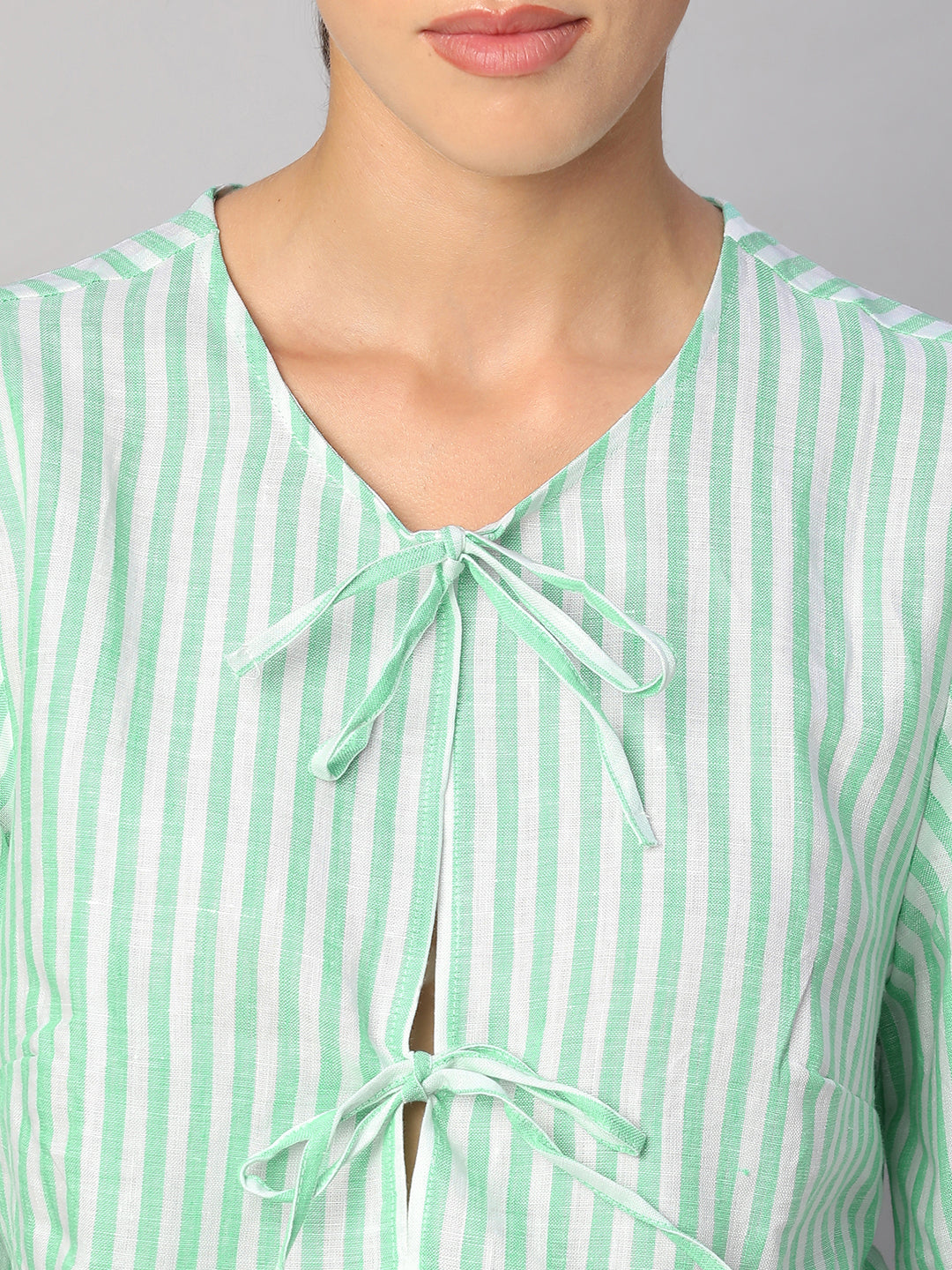 Women's Green 100% Linen Regular Fit Blouse