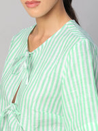 Women's Green 100% Linen Regular Fit Blouse
