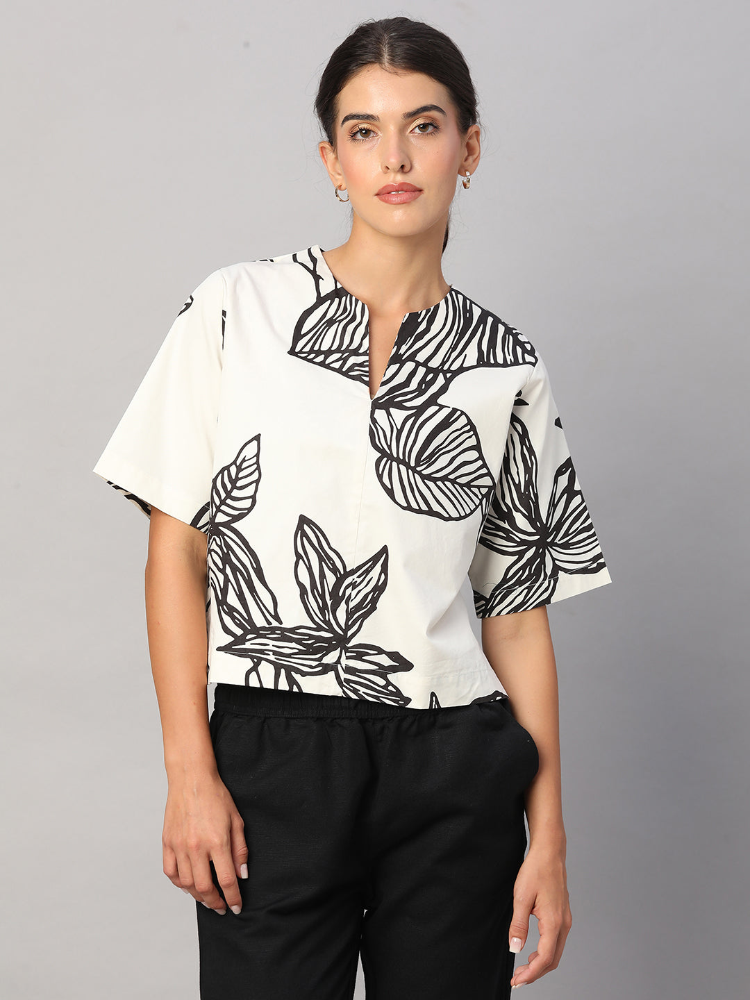 Women's White 100% Cotton Boxy Fit Blouse