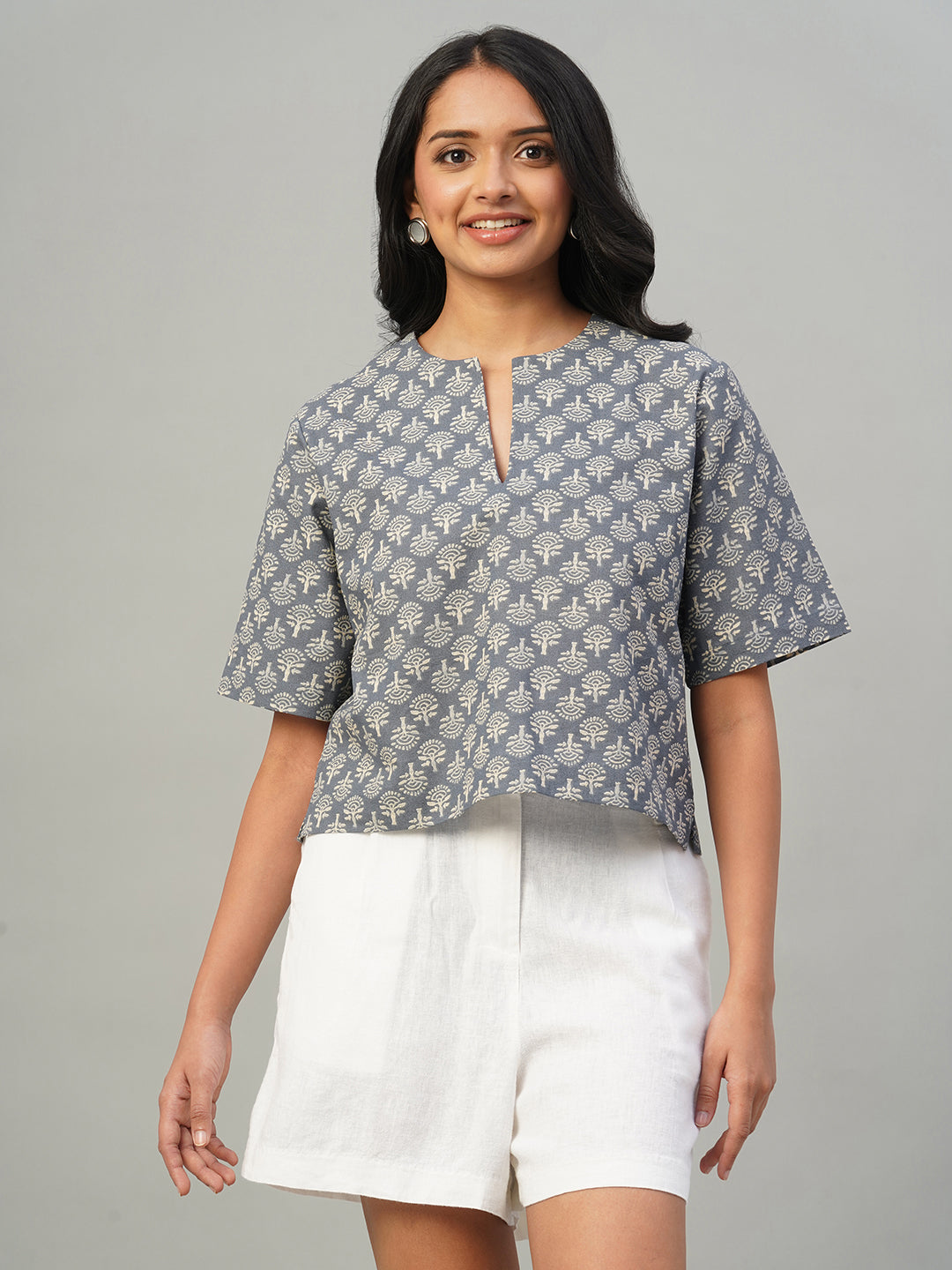 Women's Indigo 100% Cotton Regular Fit Blouse