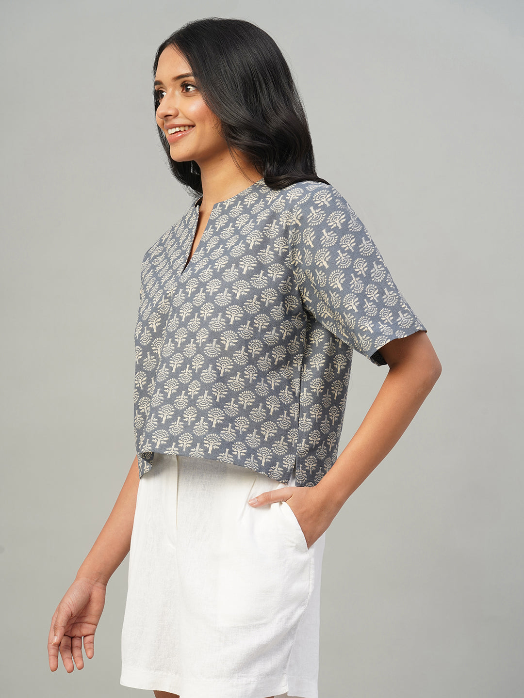 Women's Indigo 100% Cotton Regular Fit Blouse