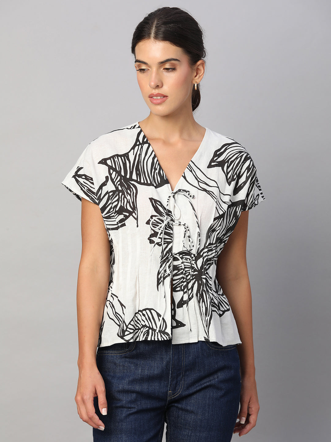 Women's White Cotton Flax Regular Fit Blouse