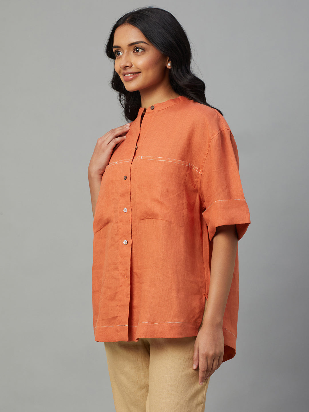 Women's Coral 100% Linen Boxy Fit Blouse