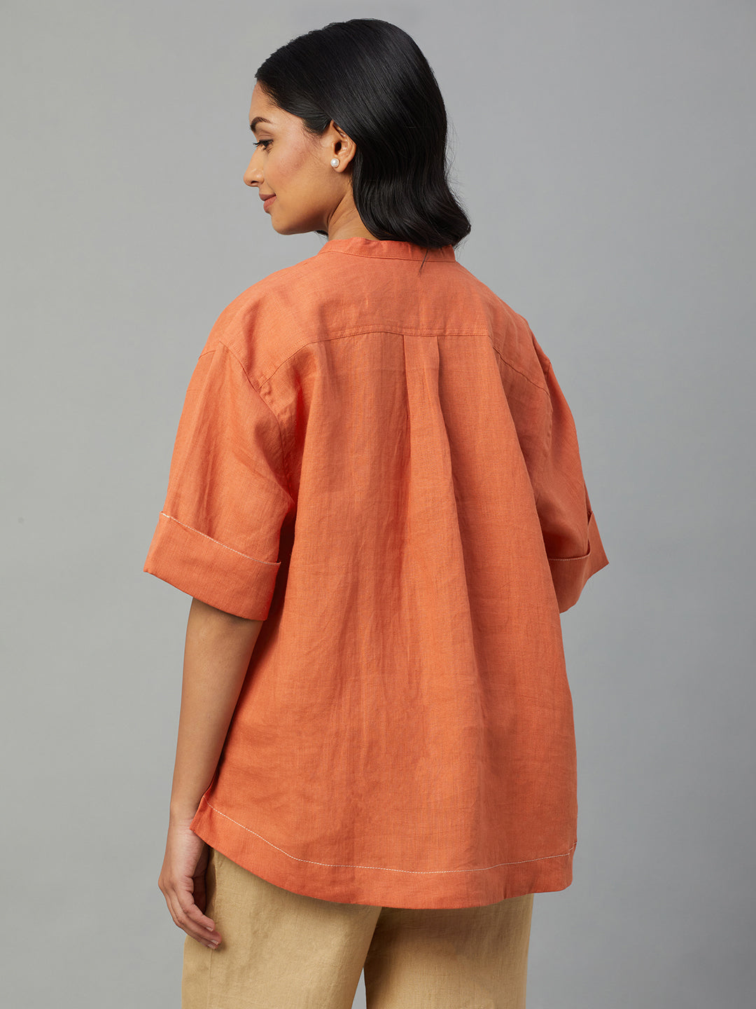 Women's Coral 100% Linen Boxy Fit Blouse