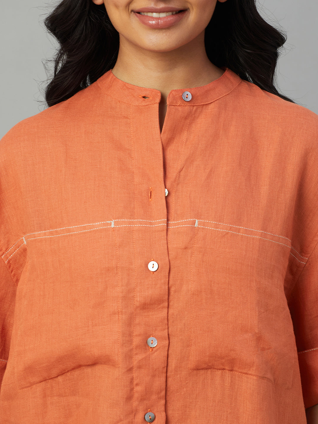 Women's Coral 100% Linen Boxy Fit Blouse