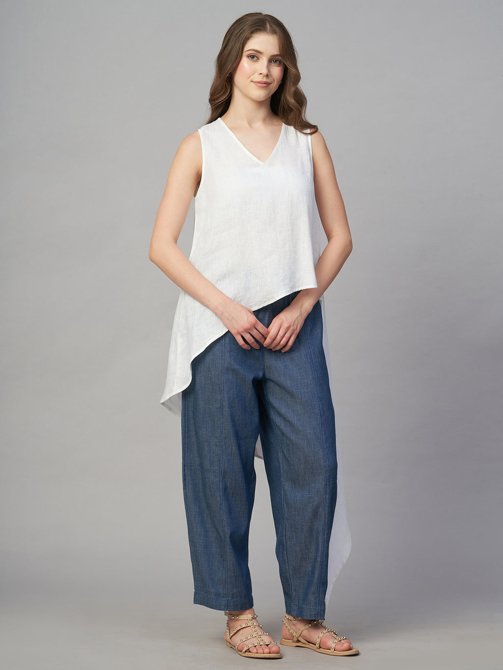 Women's White 100% Linen Regular Fit Blouse