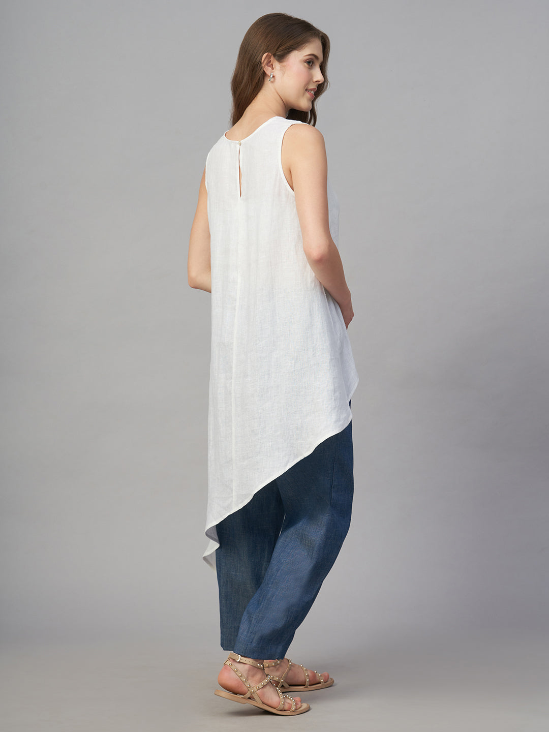 Women's White 100% Linen Regular Fit Blouse