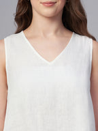 Women's White 100% Linen Regular Fit Blouse