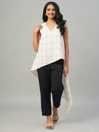 Women's Natural/Black 100% Cotton Regular Fit Blouse