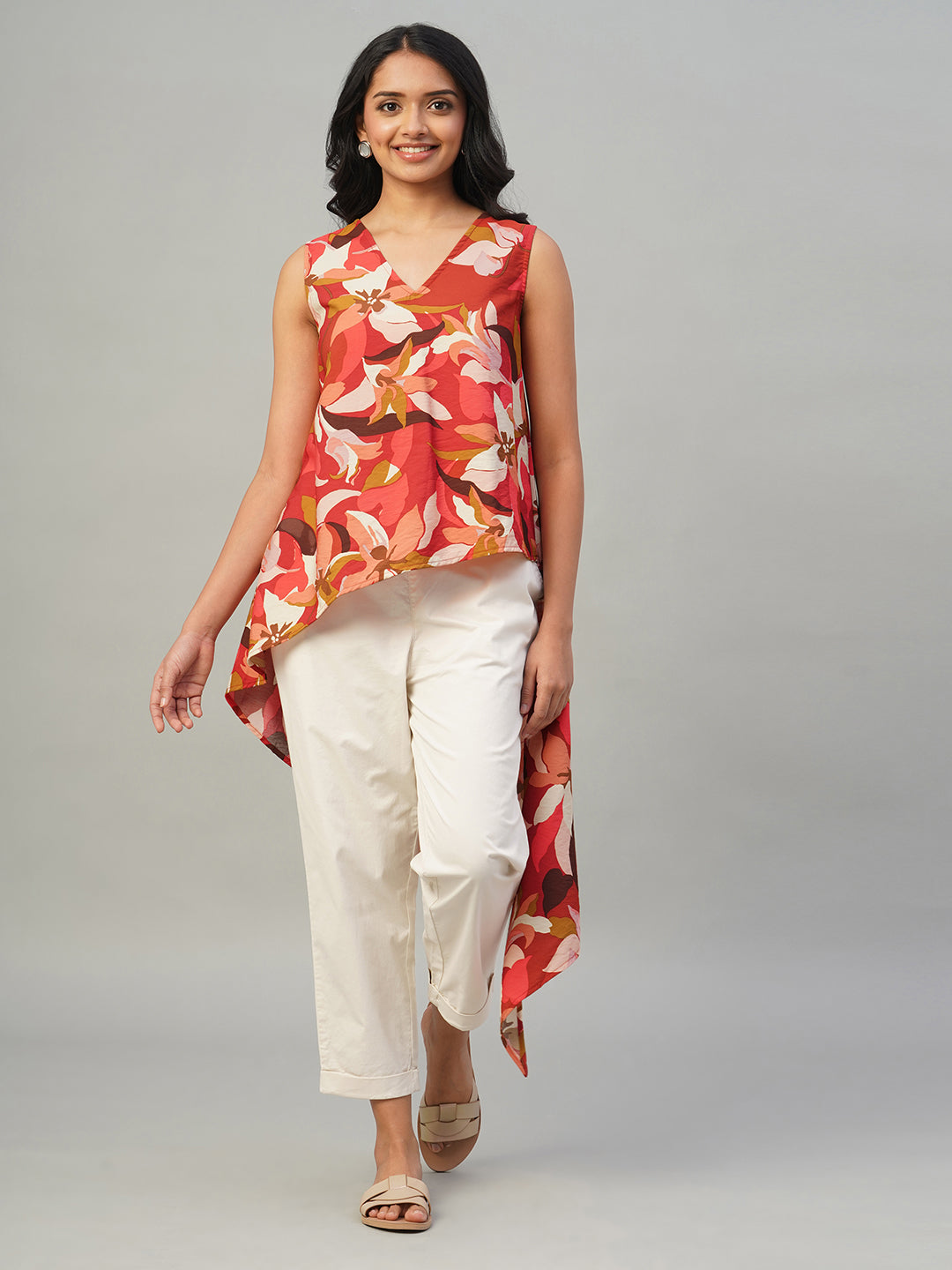 Women's Red 100% Viscose Regular Fit Blouse
