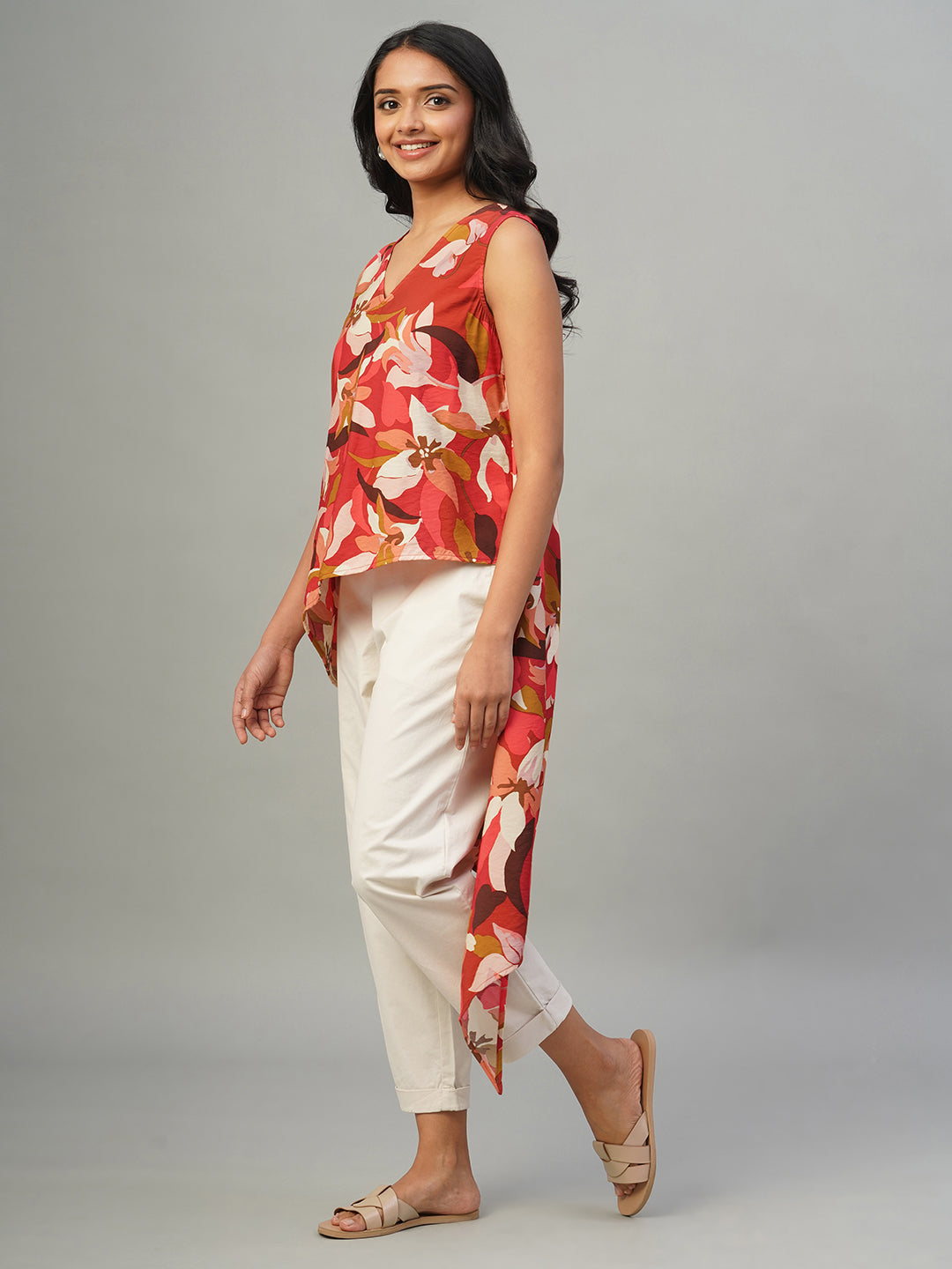 Women's Red 100% Viscose Regular Fit Blouse