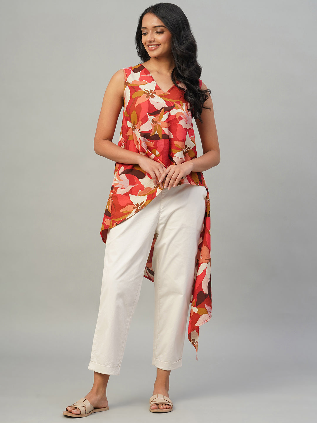 Women's Red 100% Viscose Regular Fit Blouse