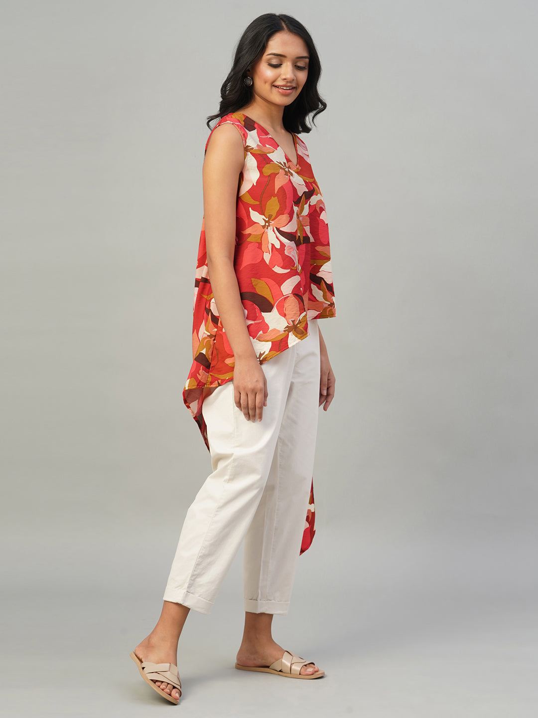 Women's Red 100% Viscose Regular Fit Blouse
