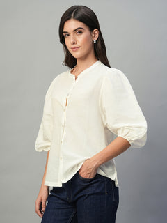 Women's Linen Cotton Regular Fit Blouse White
