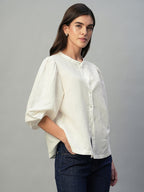 Women's White Linen Cotton Regular Fit Blouse