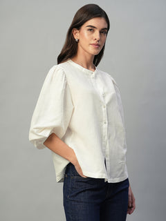 Women's Linen Cotton Regular Fit Blouse White