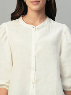 Women's White Linen Cotton Regular Fit Blouse