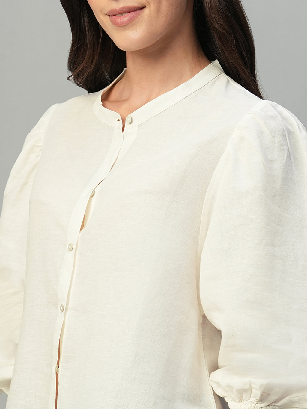 Women's White Linen Cotton Regular Fit Blouse