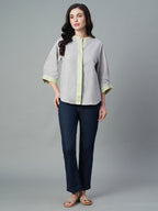 Women's Grey 100% Linen Regular Fit Blouse