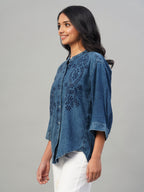Women's Indigo 100% Cotton Regular Fit Blouse