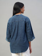 Women's Indigo 100% Cotton Regular Fit Blouse