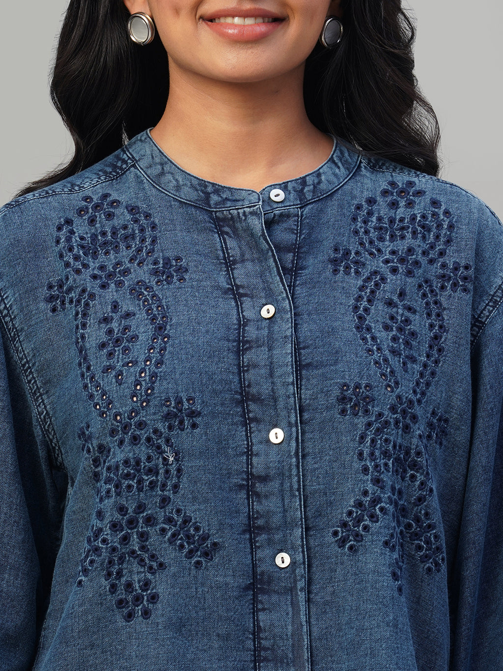 Women's Indigo 100% Cotton Regular Fit Blouse