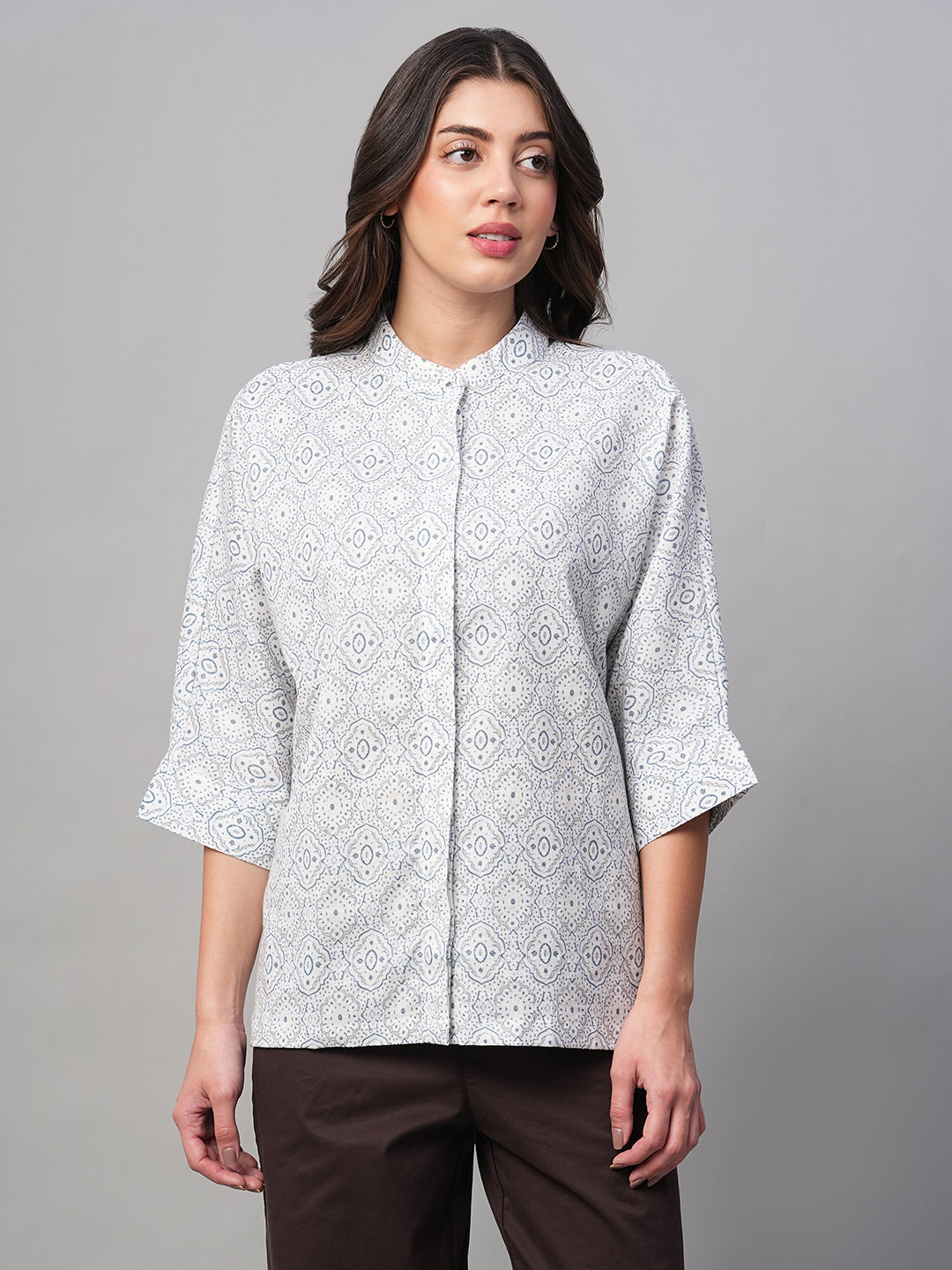 Women's White Linen Viscose Regular Fit Blouse