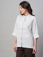 Women's White Linen Viscose Regular Fit Blouse
