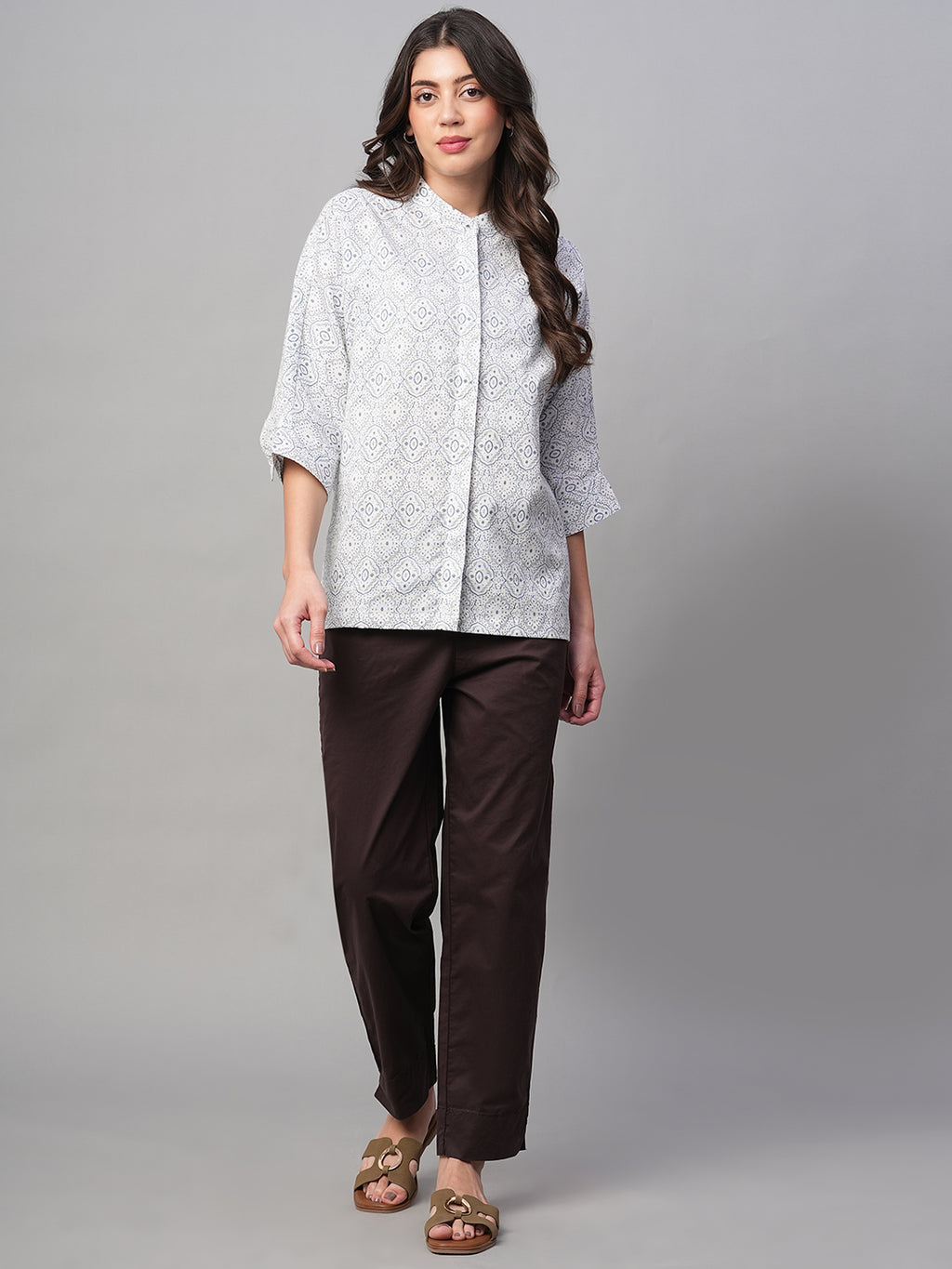 Women's White Linen Viscose Regular Fit Blouse