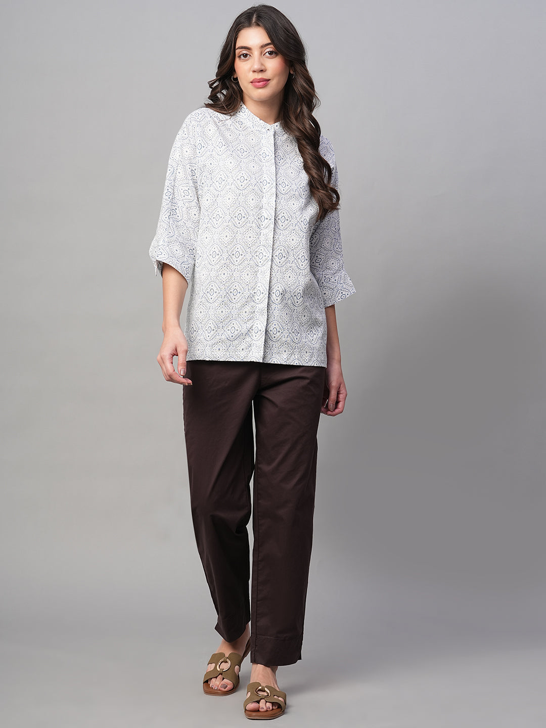Women's White Linen Viscose Regular Fit Blouse