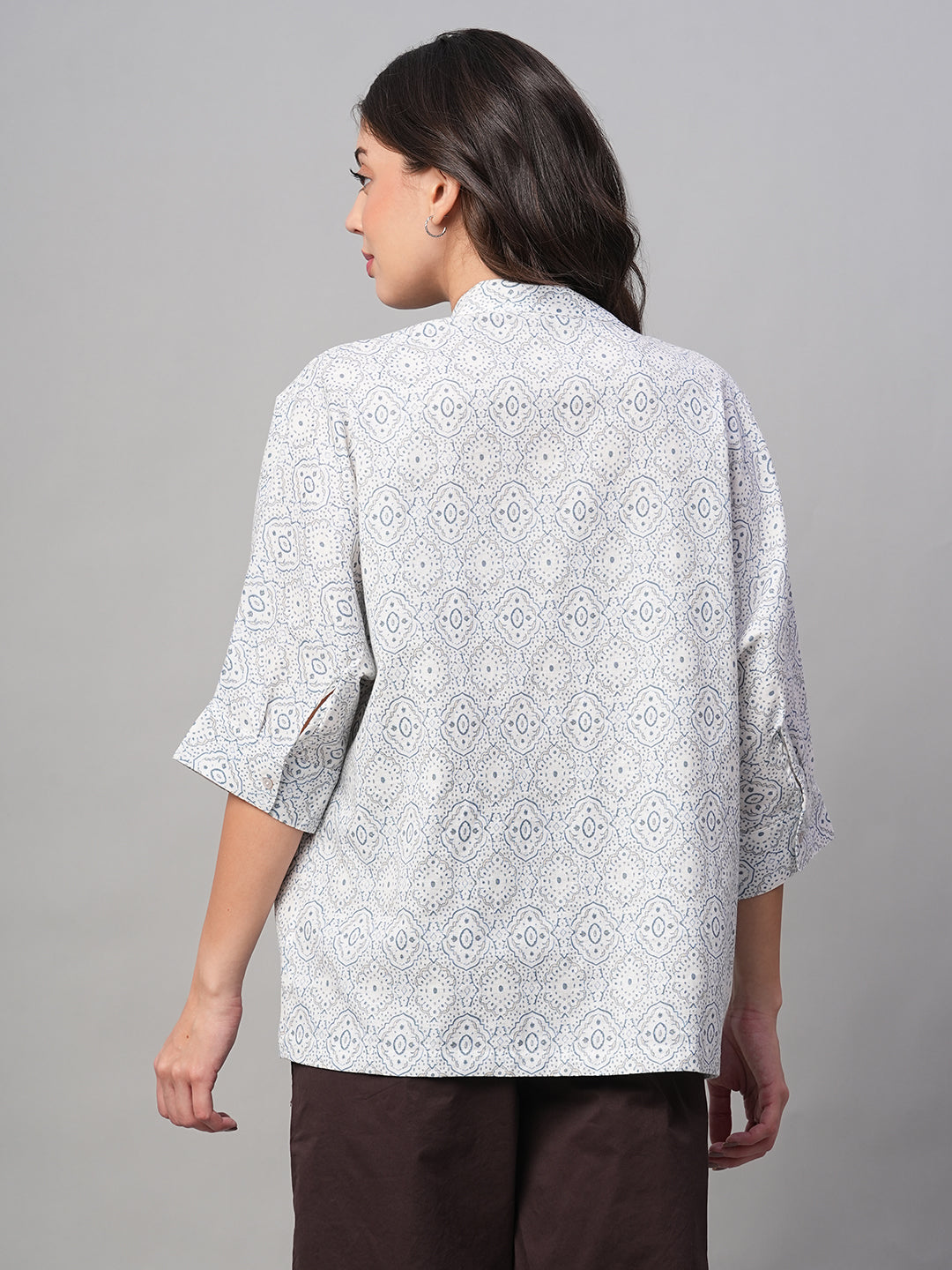 Women's White Linen Viscose Regular Fit Blouse
