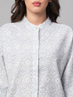 Women's White Linen Viscose Regular Fit Blouse