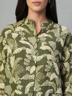 Women's Olive 100% Linen Regular Fit Blouse