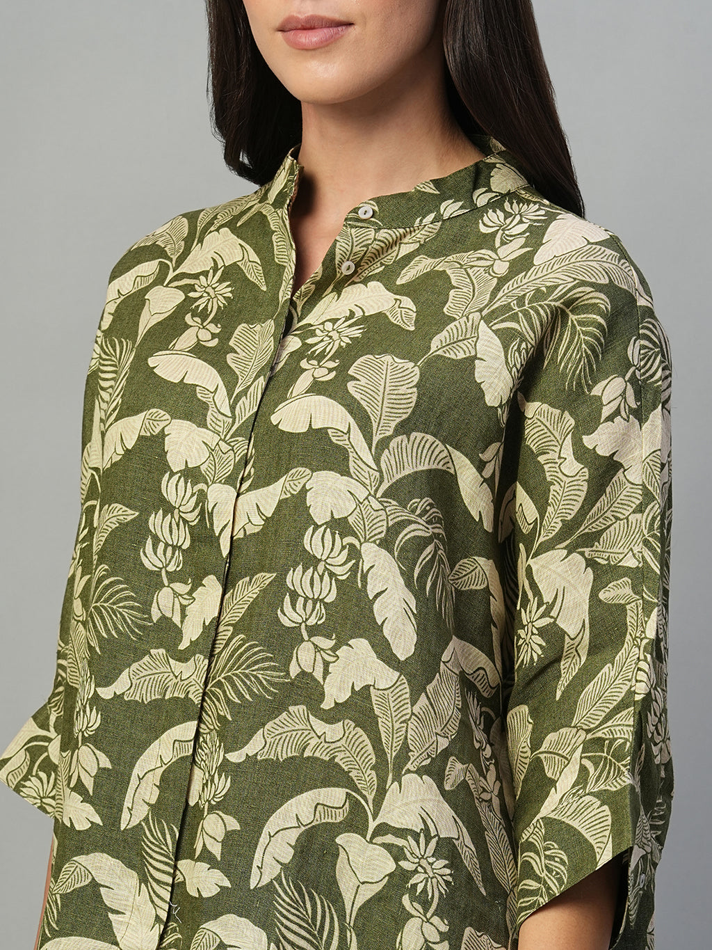 Women's Olive 100% Linen Regular Fit Blouse