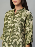 Women's Olive 100% Linen Regular Fit Blouse