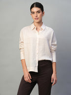 Women's Offwhite 100% Linen Regular Fit Blouse