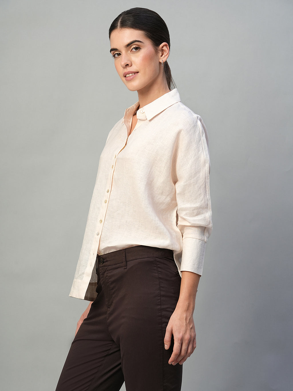 Women's Offwhite 100% Linen Regular Fit Blouse