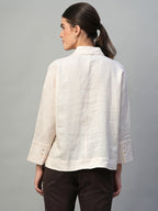 Women's Offwhite 100% Linen Regular Fit Blouse