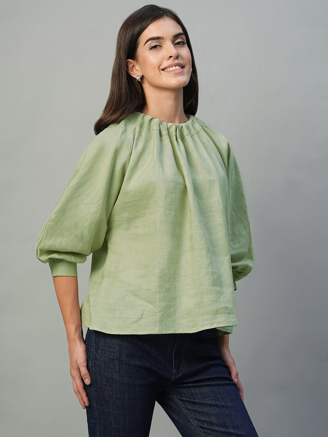 Women's Sage 100% Linen Regular Fit Blouse