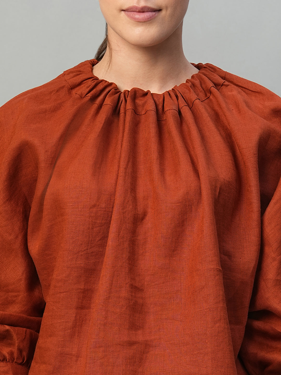 Women's Rust 100% Linen Regular Fit Blouse