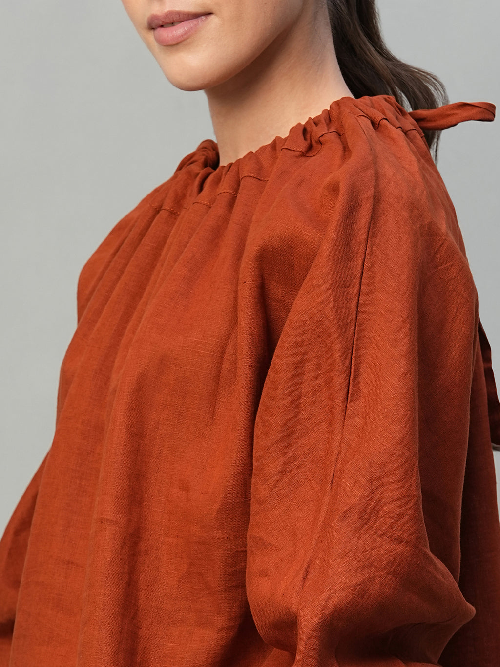 Women's Rust 100% Linen Regular Fit Blouse