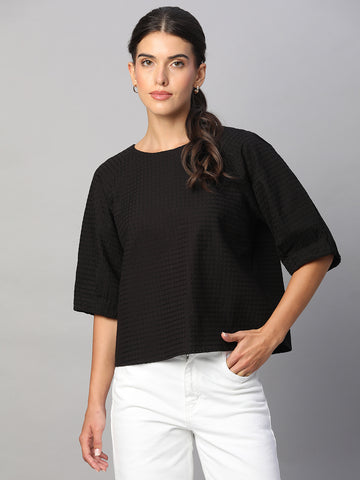 Women's Black 100% Cotton Regular Fit Blouse