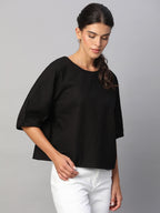 Women's Black 100% Cotton Regular Fit Blouse