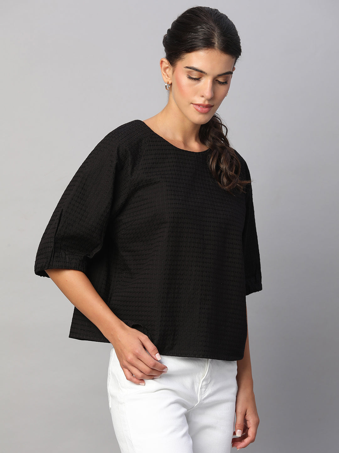 Women's Black 100% Cotton Regular Fit Blouse