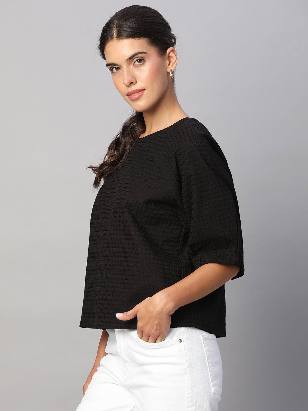 Women's Black 100% Cotton Regular Fit Blouse
