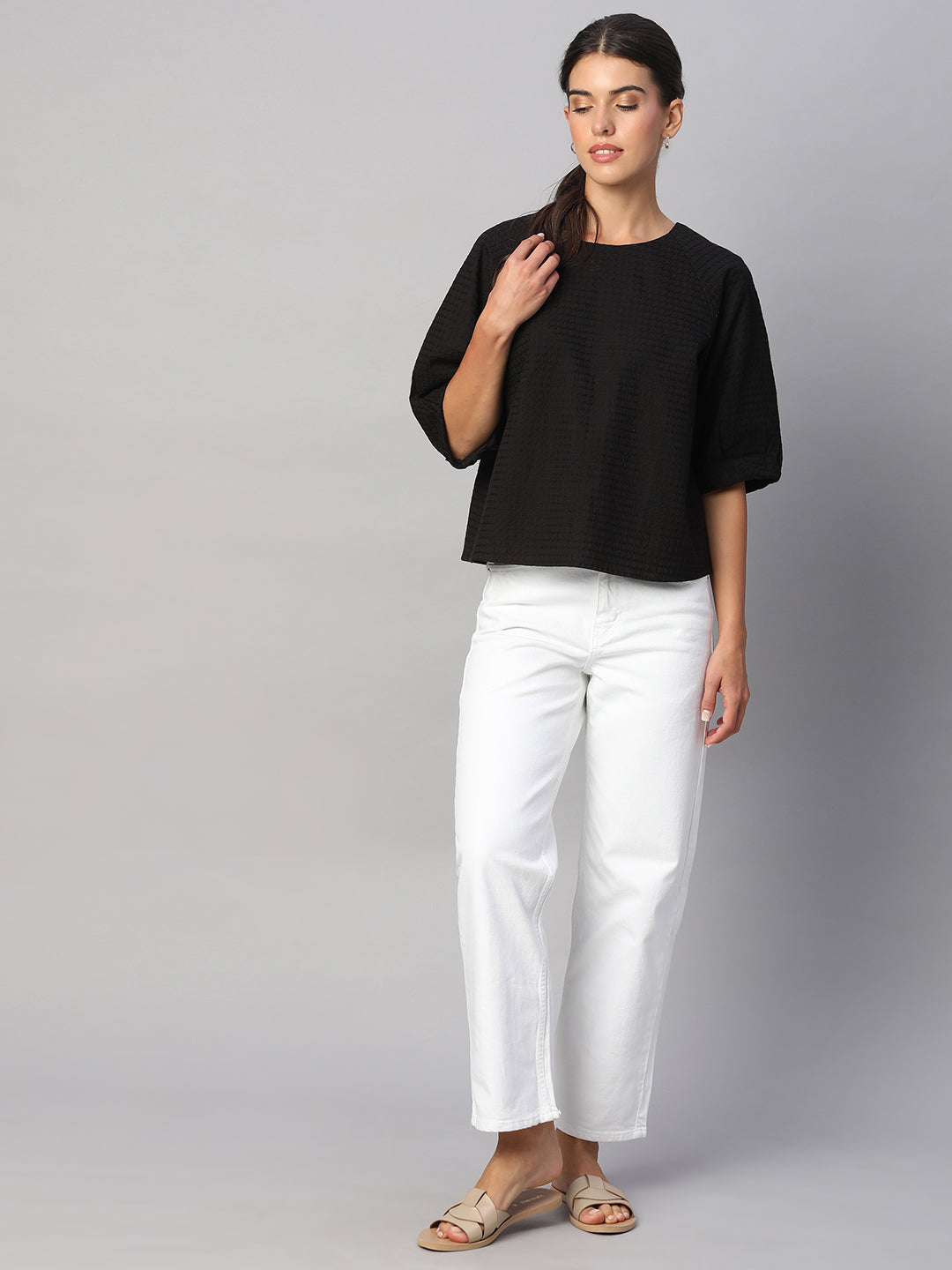 Women's Black 100% Cotton Regular Fit Blouse