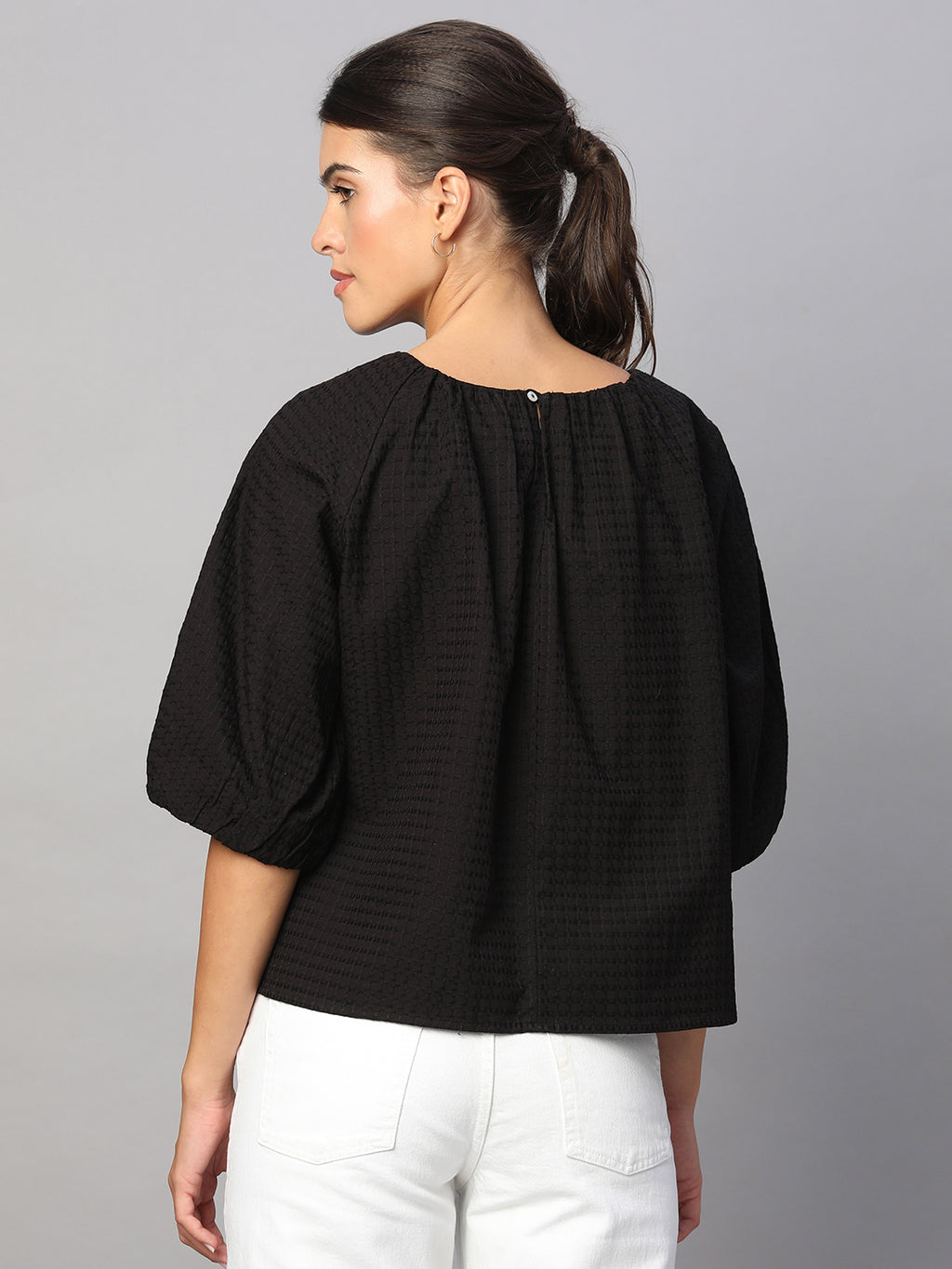 Women's Black 100% Cotton Regular Fit Blouse