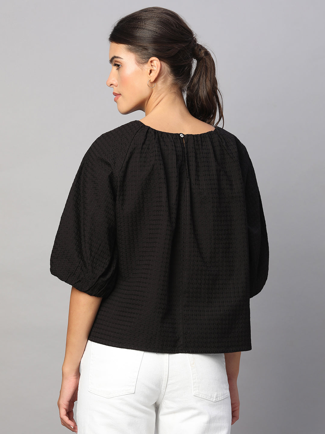 Women's Black 100% Cotton Regular Fit Blouse