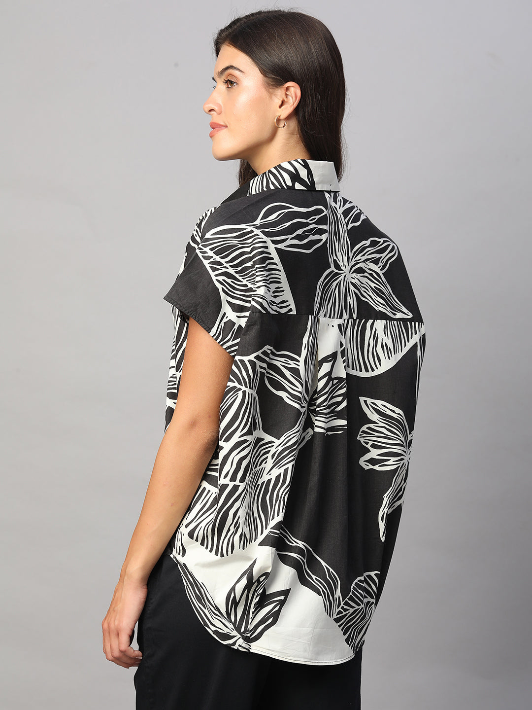 Women's White/Black 100% Cotton Boxy Fit Blouse